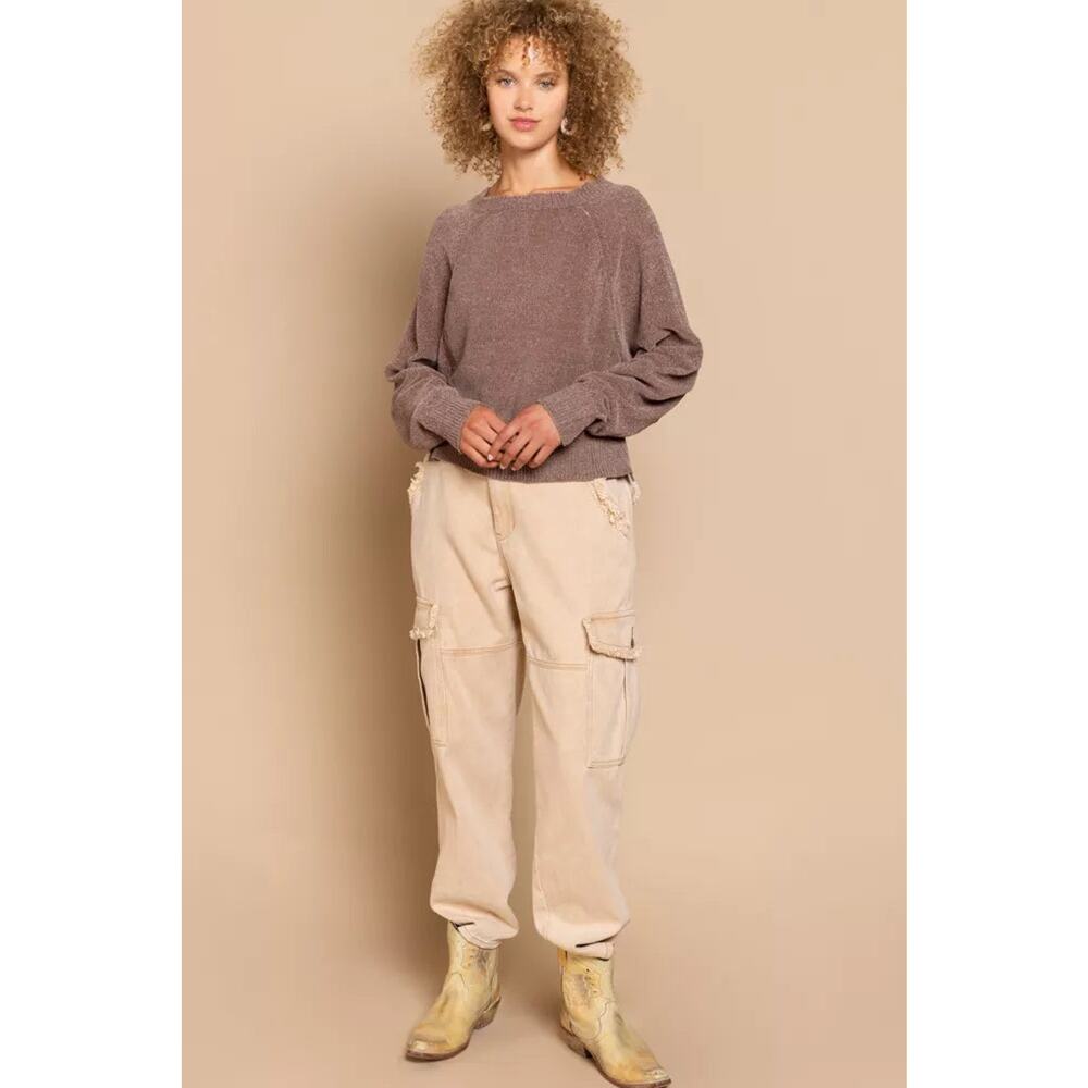 POL Round Neck Backless Sweater with Ribbed Edge - Picture 5 of 5